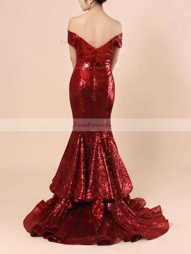 Trumpet/Mermaid Off-the-shoulder Sequined Sweep Train Tiered Prom Dresses #Favs020102197