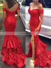 Trumpet/Mermaid Off-the-shoulder Sequined Sweep Train Tiered Prom Dresses #Favs020102197
