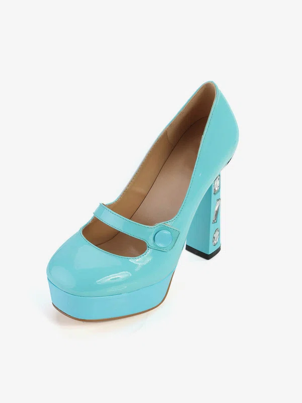 Women's Blue Patent Leather Pumps with Rhinestone #Favs03030366