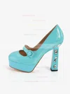 Women's Blue Patent Leather Pumps with Rhinestone #Favs03030366