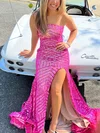 Sheath/Column Strapless Sequined Sweep Train Prom Dresses With Split Front #Favs020114107