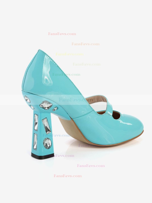 Women's Blue Patent Leather Closed Toe with Rhinestone