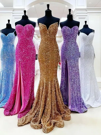 Sheath/Column V-neck Sequined Sweep Train Prom Dresses #Favs020114116