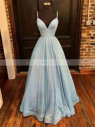 A-line V-neck Sequined Sweep Train Prom Dresses With Pockets #Favs020114136