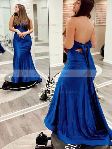 Trumpet/Mermaid Halter Jersey Sweep Train Prom Dresses With Ruffles #Favs020114144