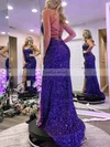 Sheath/Column Scoop Neck Sequined Sweep Train Prom Dresses With Split Front #Favs020114146