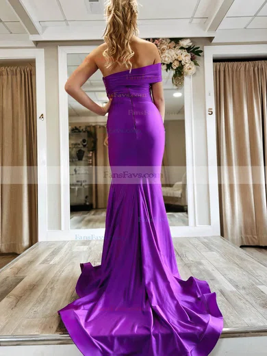 Sheath/Column Off-the-shoulder Jersey Sweep Train Prom Dresses With Split Front #Favs020114149