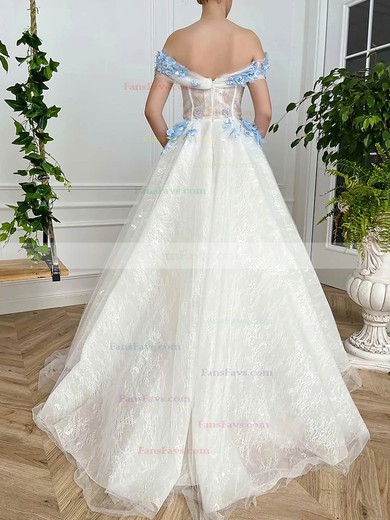 Ball Gown Off-the-shoulder Lace Tulle Sweep Train Prom Dresses With Pockets #Favs020114154
