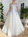 Ball Gown Off-the-shoulder Lace Tulle Sweep Train Prom Dresses With Pockets #Favs020114154