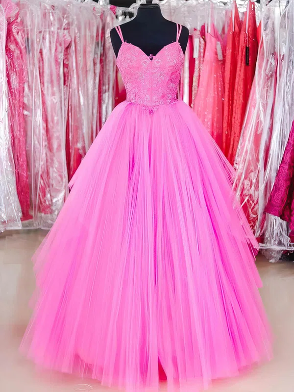 Ball Gown V-neck Tulle Floor-length Prom Dresses With Pleats #Favs020114162
