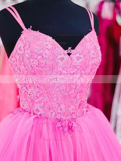 Ball Gown V-neck Tulle Floor-length Prom Dresses With Pleats #Favs020114162