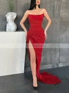 Sheath/Column Strapless Silk-like Satin Sweep Train Prom Dresses With Split Front #Favs020114178