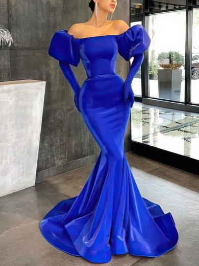 Trumpet/Mermaid Off-the-shoulder Satin Sweep Train Prom Dresses #Favs020114196