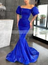 Trumpet/Mermaid Off-the-shoulder Satin Sweep Train Prom Dresses #Favs020114196