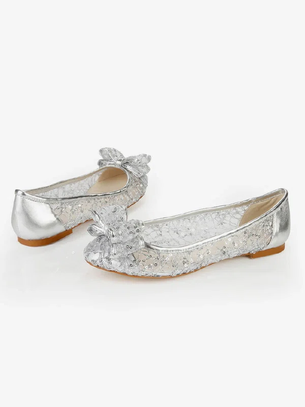 Women's Silver Real Leather Flats with Bowknot/Sequin #Favs03030383