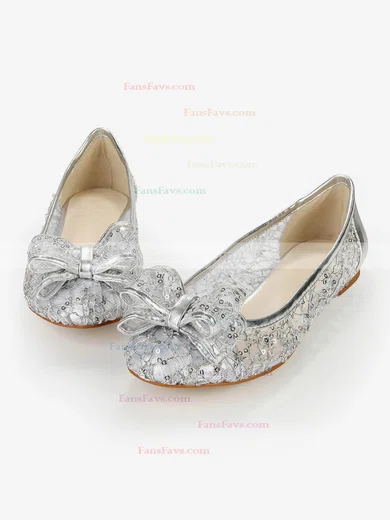 Women's Silver Real Leather Flats with Bowknot/Sequin #Favs03030383