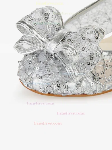 Women's Silver Real Leather Flats with Bowknot/Sequin #Favs03030383