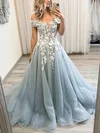 Ball Gown Off-the-shoulder Tulle Sweep Train Prom Dresses With Appliques Lace #Favs020114213
