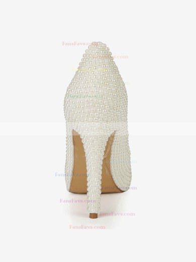 Women's Ivory Patent Leather Pumps with Rhinestone/Pearl #Favs03030398