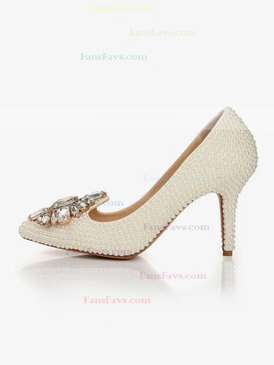 Women's Ivory Patent Leather Pumps with Rhinestone/Pearl #Favs03030441