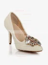 Women's Ivory Patent Leather Pumps with Rhinestone/Pearl #Favs03030441