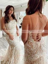 Trumpet/Mermaid Scoop Neck Tulle Sweep Train Prom Dresses With Appliques Lace #Favs020114243