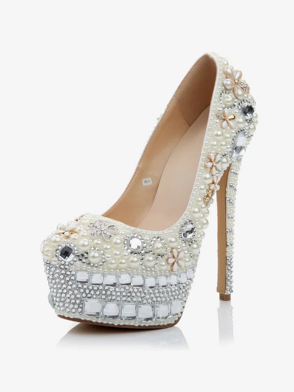 Women's White Patent Leather Pumps with Crystal/Crystal Heel/Pearl #Favs03030473