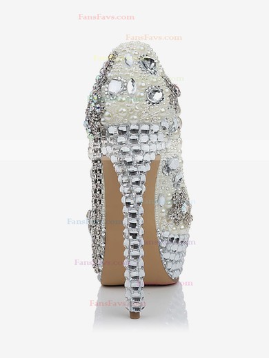 Women's White Patent Leather Pumps with Crystal/Crystal Heel/Pearl #Favs03030473