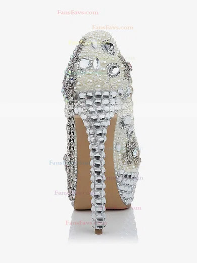 Women's White Patent Leather Pumps with Crystal/Crystal Heel/Pearl #Favs03030473