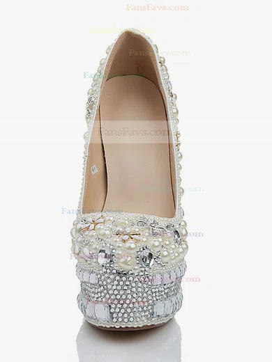 Women's White Patent Leather Pumps with Crystal/Crystal Heel/Pearl #Favs03030473