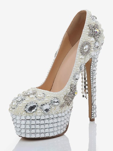 Women's White Patent Leather Platform with Crystal/Crystal Heel/Tassel #Favs03030474