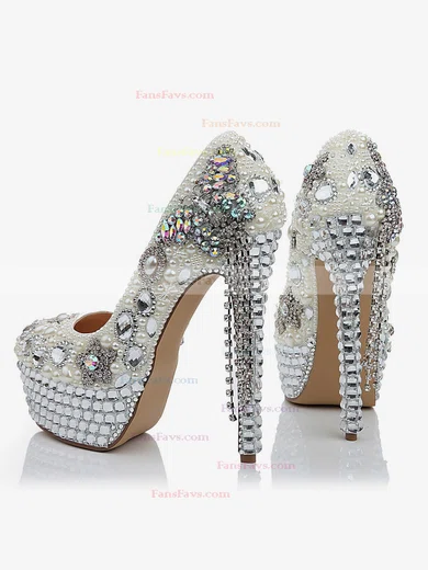 Women's White Patent Leather Platform with Crystal/Crystal Heel/Tassel #Favs03030474
