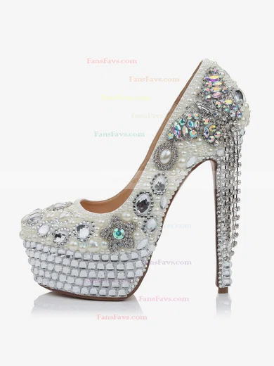 Women's White Patent Leather Platform with Crystal/Crystal Heel/Tassel #Favs03030474