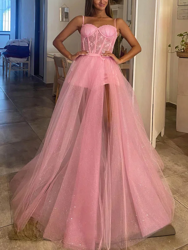 Sheath/Column Sweetheart Tulle Glitter Detachable Prom Dresses With Split Front #Favs020114292