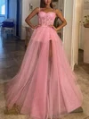 Sheath/Column Sweetheart Tulle Glitter Detachable Prom Dresses With Split Front #Favs020114292