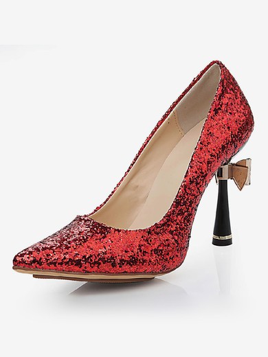 Women's Red Sparkling Glitter Pumps with Bowknot/Sparkling Glitter #Favs03030476
