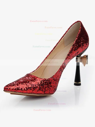 Women's Red Sparkling Glitter Pumps with Bowknot/Sparkling Glitter #Favs03030476