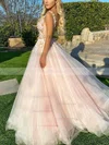 Ball Gown V-neck Tulle Sweep Train Prom Dresses With Flower(s) #Favs020114301