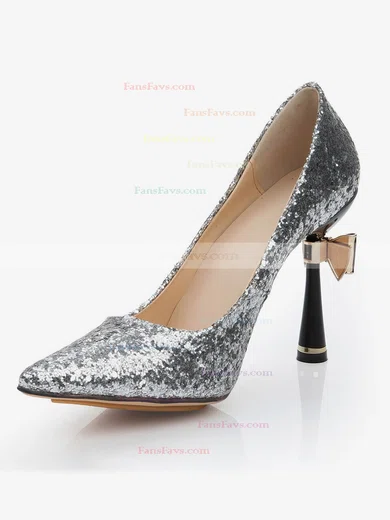 Women's Silver Sparkling Glitter Pumps with Bowknot/Sparkling Glitter #Favs03030477