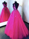 Ball Gown V-neck Tulle Sweep Train Prom Dresses With Appliques Lace #Favs020114310