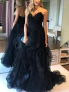 A-line V-neck Tulle Sweep Train Prom Dresses With Cascading Ruffles #Favs020114312