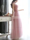 A-line Scoop Neck Tulle Floor-length Appliques Lace Prom Dresses #Favs020102317