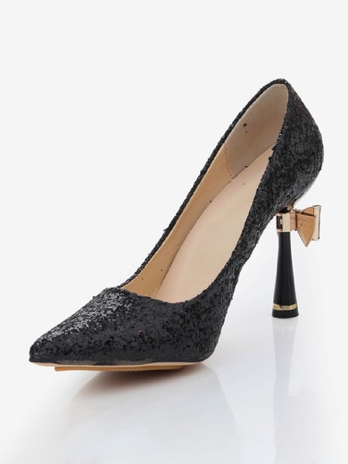 Women's Black Sparkling Glitter Pumps with Bowknot/Sparkling Glitter #Favs03030478
