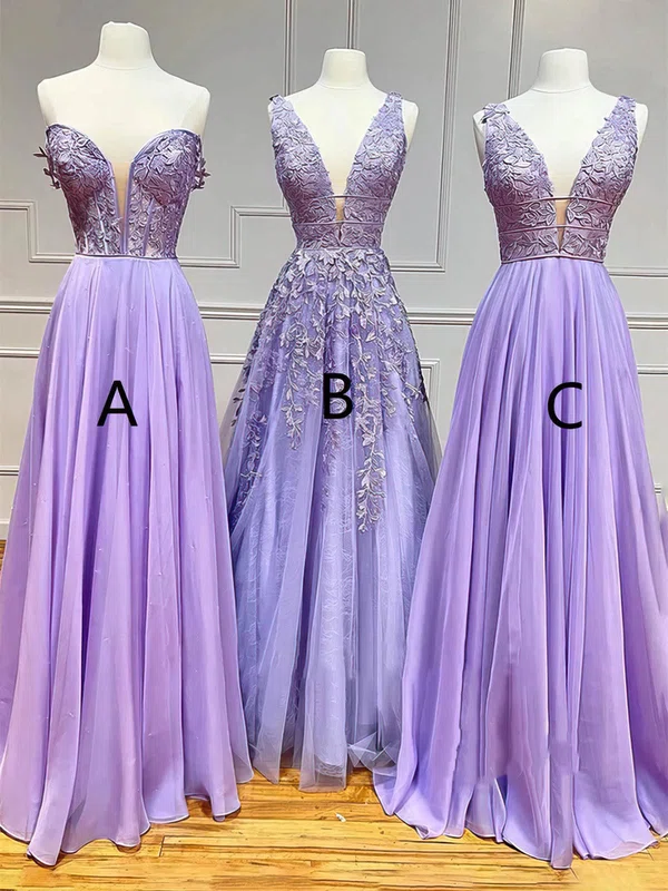 A-line Off-the-shoulder Tulle Floor-length Prom Dresses With Appliques Lace #Favs020114314