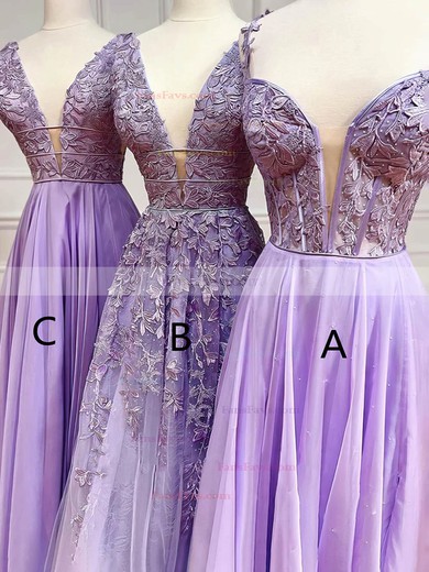 A-line Off-the-shoulder Tulle Floor-length Prom Dresses With Appliques Lace #Favs020114314