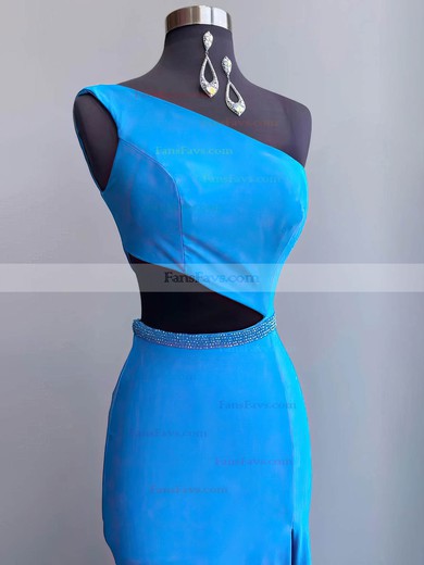 Sheath/Column One Shoulder Jersey Sweep Train Prom Dresses With Beading #Favs020114316