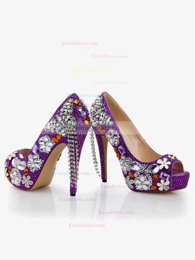 Women's Purple Patent Leather Pumps with Crystal/Crystal Heel/Tassel #Favs03030479
