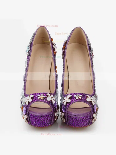 Women's Purple Patent Leather Pumps with Crystal/Crystal Heel/Tassel #Favs03030479