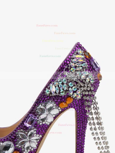 Women's Purple Patent Leather Pumps with Crystal/Crystal Heel/Tassel #Favs03030479