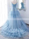 Ball Gown V-neck Tulle Sweep Train Prom Dresses With Tiered #Favs020114327